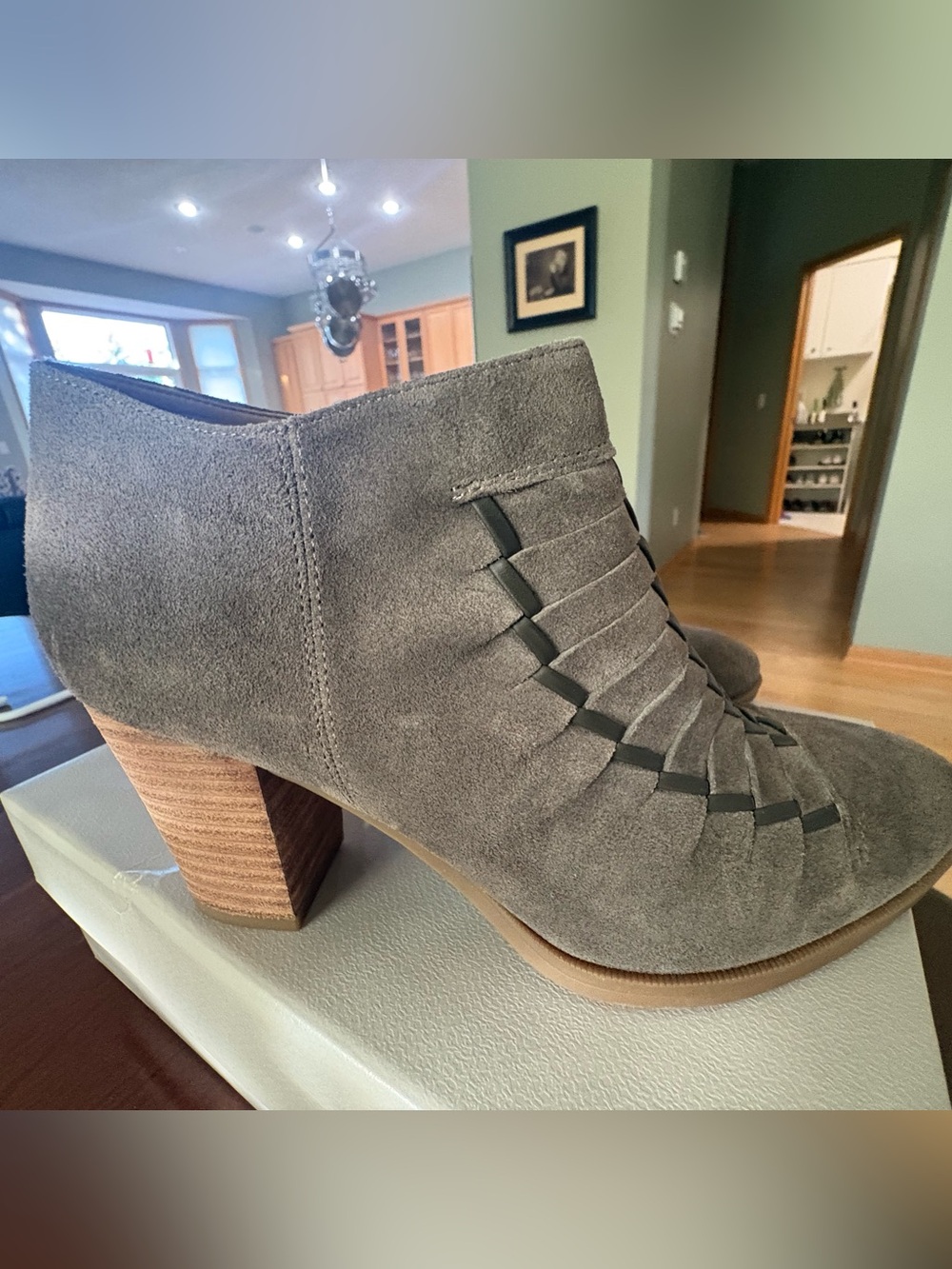Franco Sarto Grey Suede Woven Front Ankle Boots - Women